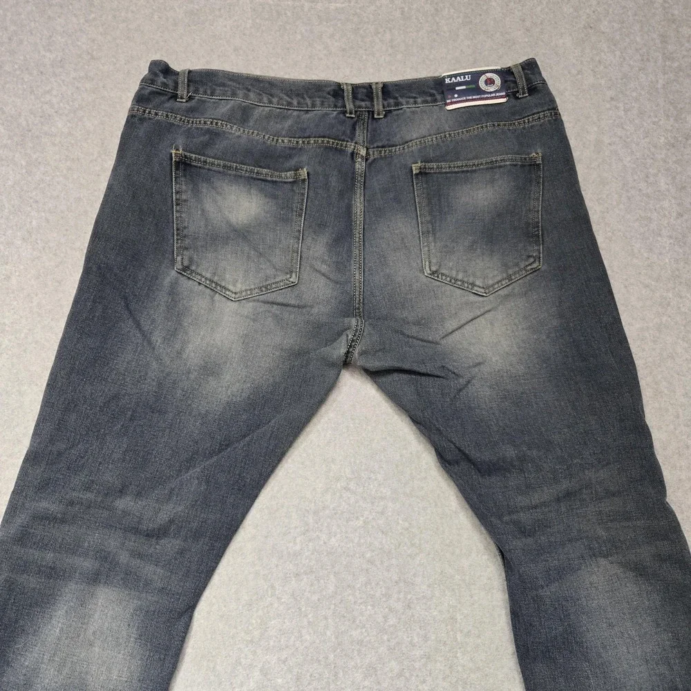 Kaalu Jeans Mens 42x32‎ Blue Distressed Denim Straight Leg Ripped Trendy Pants